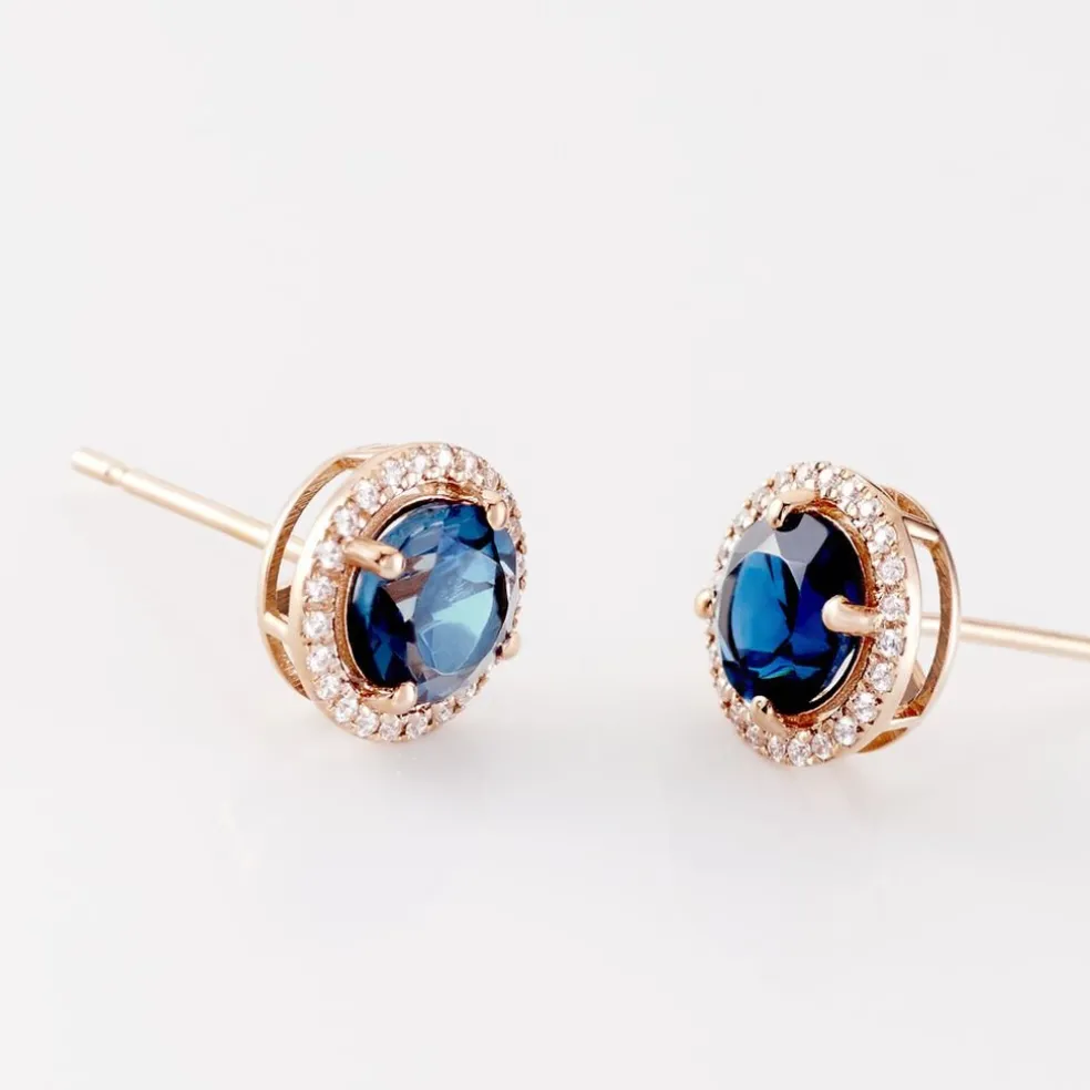 Boucles D'oreilles Puces Or Rose Maeva Topazes Oxydes De Zirconium