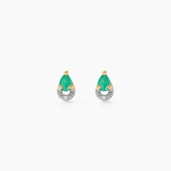 Boucles D'oreilles Puces Parry Or Jaune Emeraude Diamant