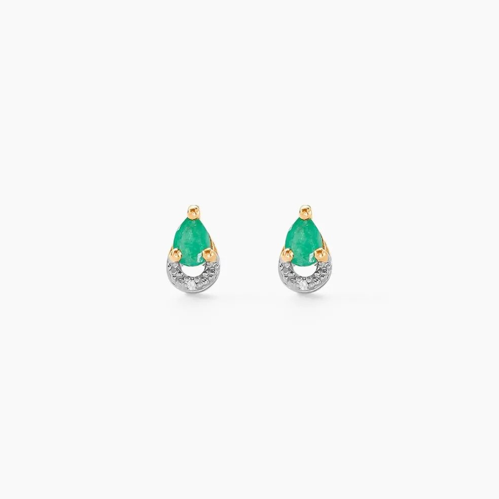 Boucles D'oreilles Puces Parry Or Jaune Emeraude Diamant