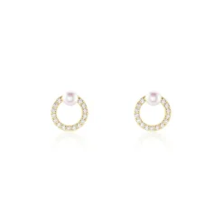 Boucles D'oreilles Puces Piety Or Jaune Perle De Culture Oxyde