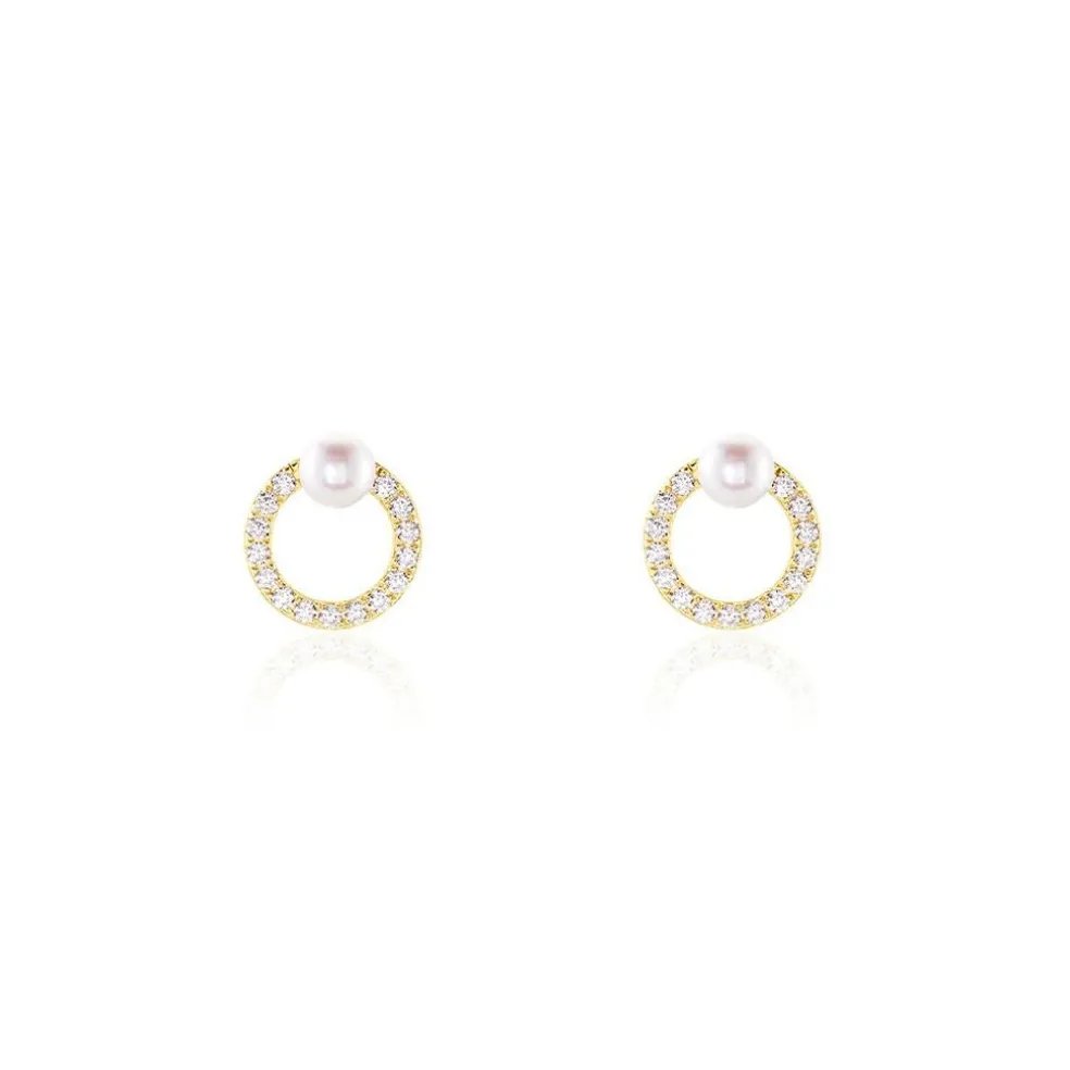 Boucles D'oreilles Puces Piety Or Jaune Perle De Culture Oxyde