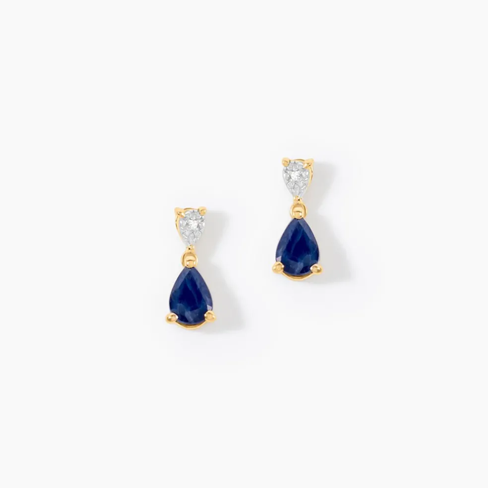 Boucles D'Oreilles Puces Porfirio Or Jaune Saphir Diamant