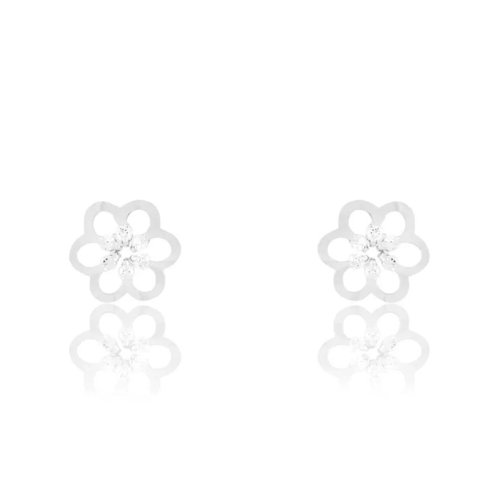 Boucles D'oreilles Puces Philine Fleur Or Blanc Oxyde De Zirconium