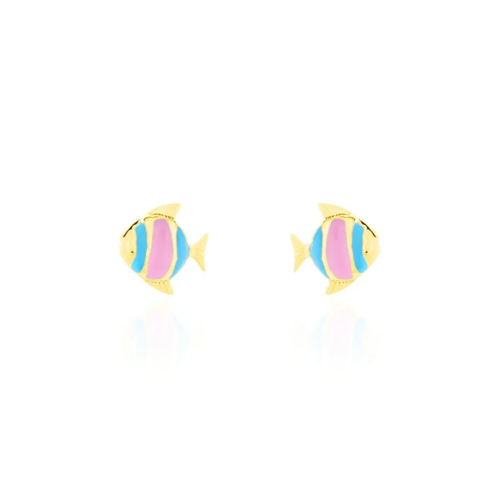 Boucles D'oreilles Puces Poisson Or Jaune