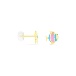 Boucles D'oreilles Puces Poisson Or Jaune