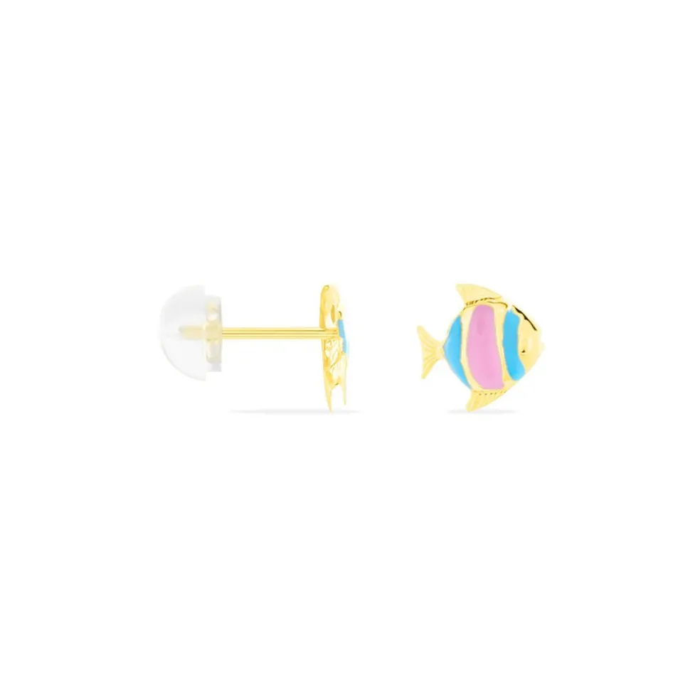 Boucles D'oreilles Puces Poisson Or Jaune