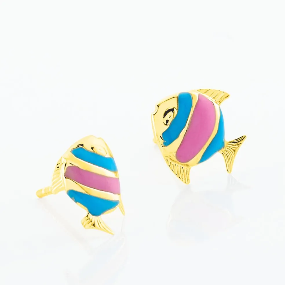 Boucles D'oreilles Puces Poisson Or Jaune