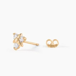 Boucles D'oreilles Puces Plaqué Or Jacinth Oxyde De Zirconium