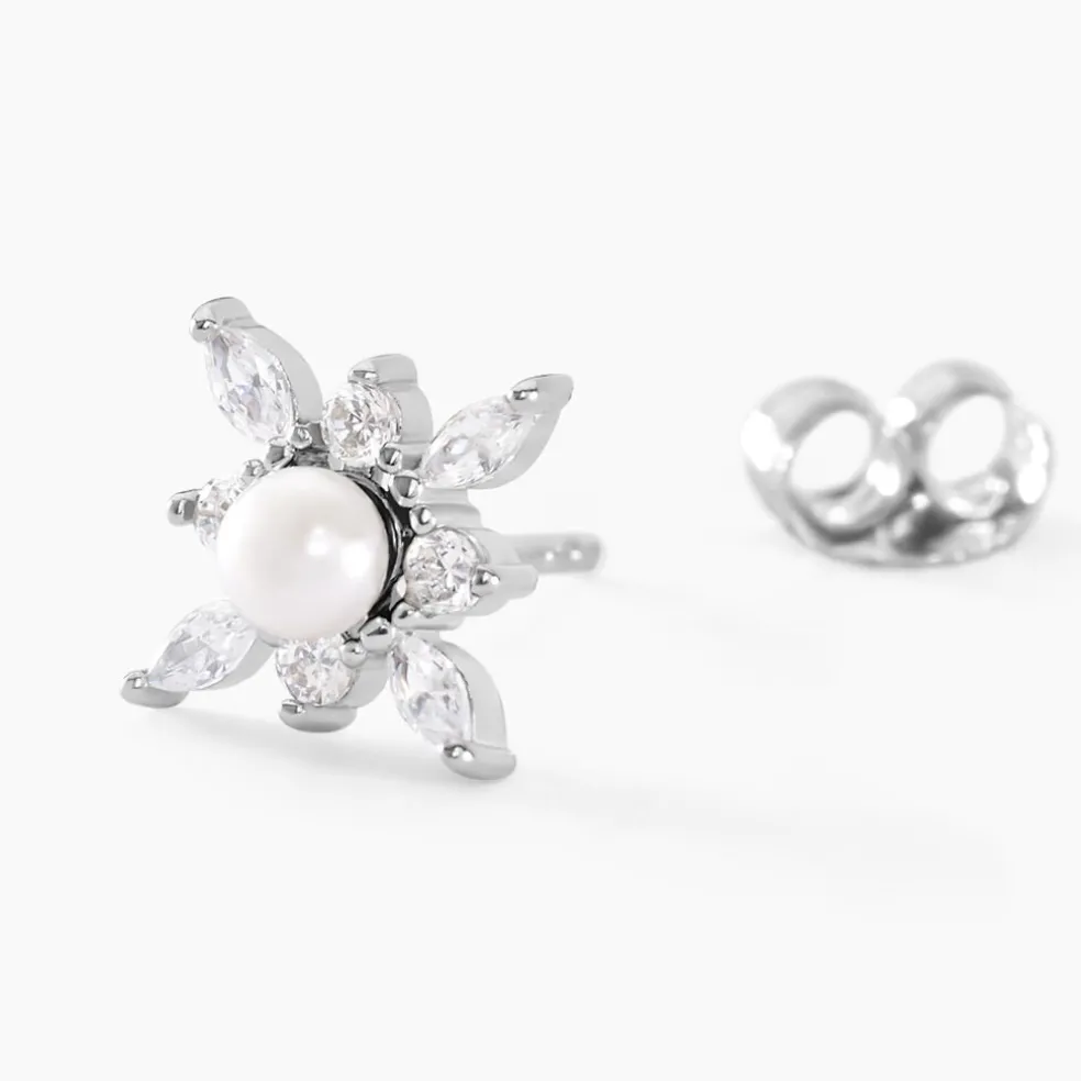 Boucles D'oreilles Puces Rhoda Argent Blanc Perle De Culture Oxyde