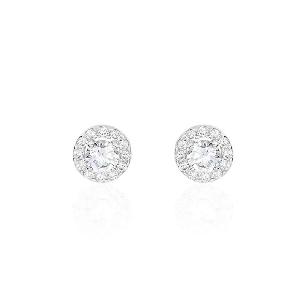 Boucles D'oreilles Puces Rosalie Or Blanc Oxyde De Zirconium