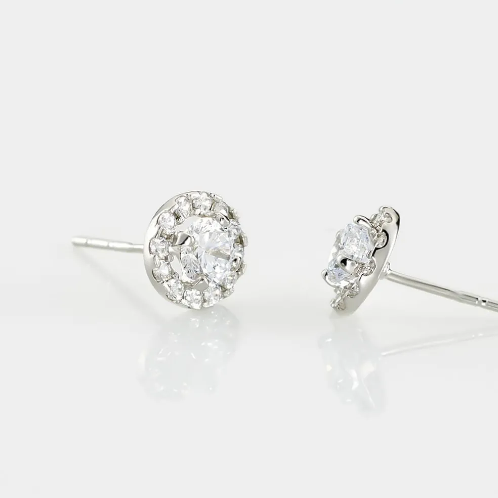 Boucles D'oreilles Puces Rosalie Or Blanc Oxyde De Zirconium