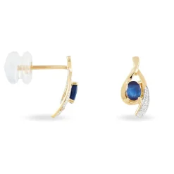Boucles D'oreilles Puces Sagesse Or Jaune Saphir Et Diamant