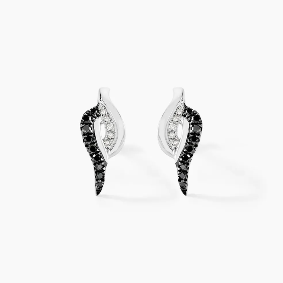 Boucles D'oreilles Puces Sculptural Or Blanc Diamant