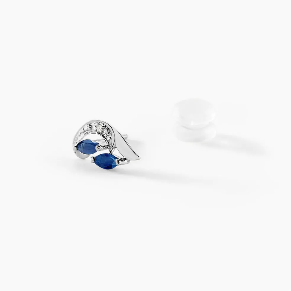 Boucles D'oreilles Puces Sakina Or Blanc Saphir Et Diamant