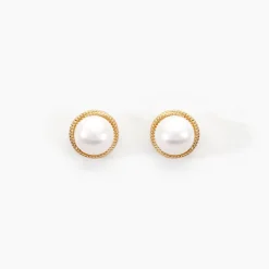Boucles D'oreilles Puces Siera Or Jaune Perle De Culture
