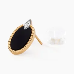 Boucles D'oreilles Puces Tahina Or Jaune Onyx Diamant
