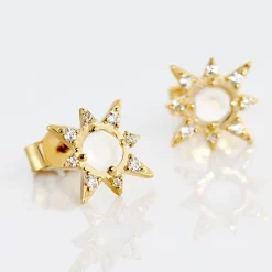 Boucles D'oreilles Puces Terry Or Jaune Calcedoine Et Oxyde