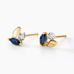 Boucles D'oreilles Puces Tameka Or Bicolore Saphir Diamant