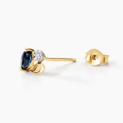 Boucles D'oreilles Puces Tameka Or Bicolore Saphir Diamant