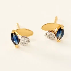 Boucles D'oreilles Puces Tameka Or Bicolore Saphir Diamant