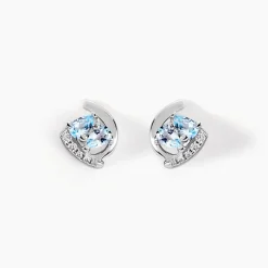 Boucles D'oreilles Puces Tya Or Blanc Topaze Et Oxyde De Zirconium