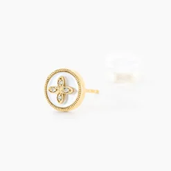 Boucles D'oreilles Puces Talisman Or Jaune Nacre Diamant