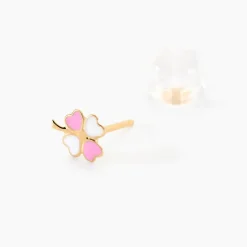 Boucles D'oreilles Puces Trefle Email Or Jaune