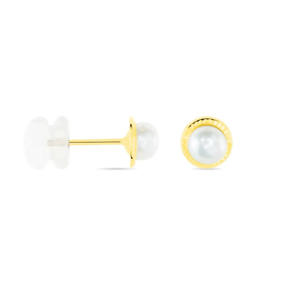 Boucles D'oreilles Puces Valliamee Diamante Or Jaune Perle De Culture