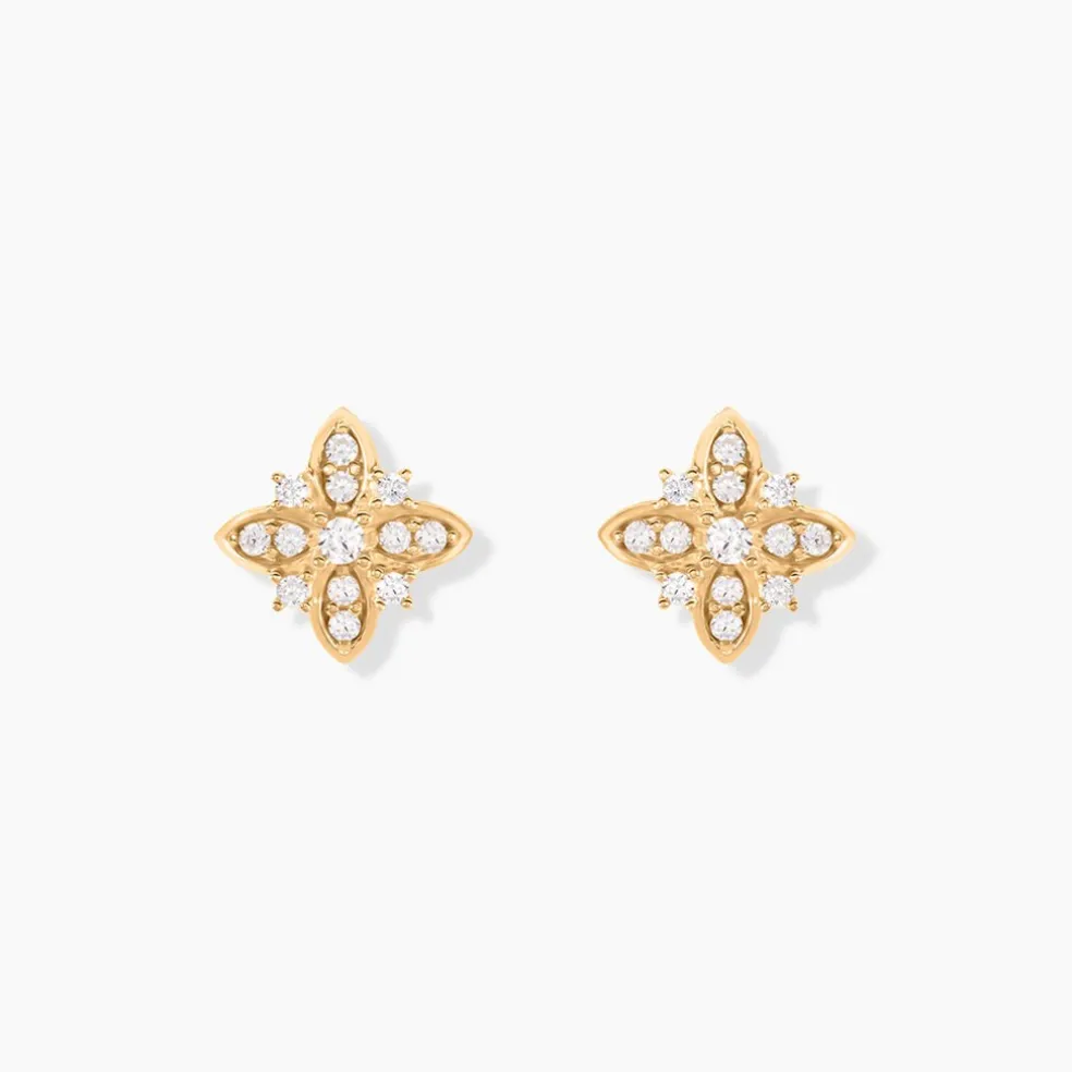 Boucles D'oreilles Puces Vaiana Plaqué Or Jaune Oxyde De Zirconium
