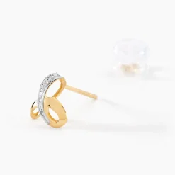 Boucles D'oreilles Puces Volute Or Jaune Diamant