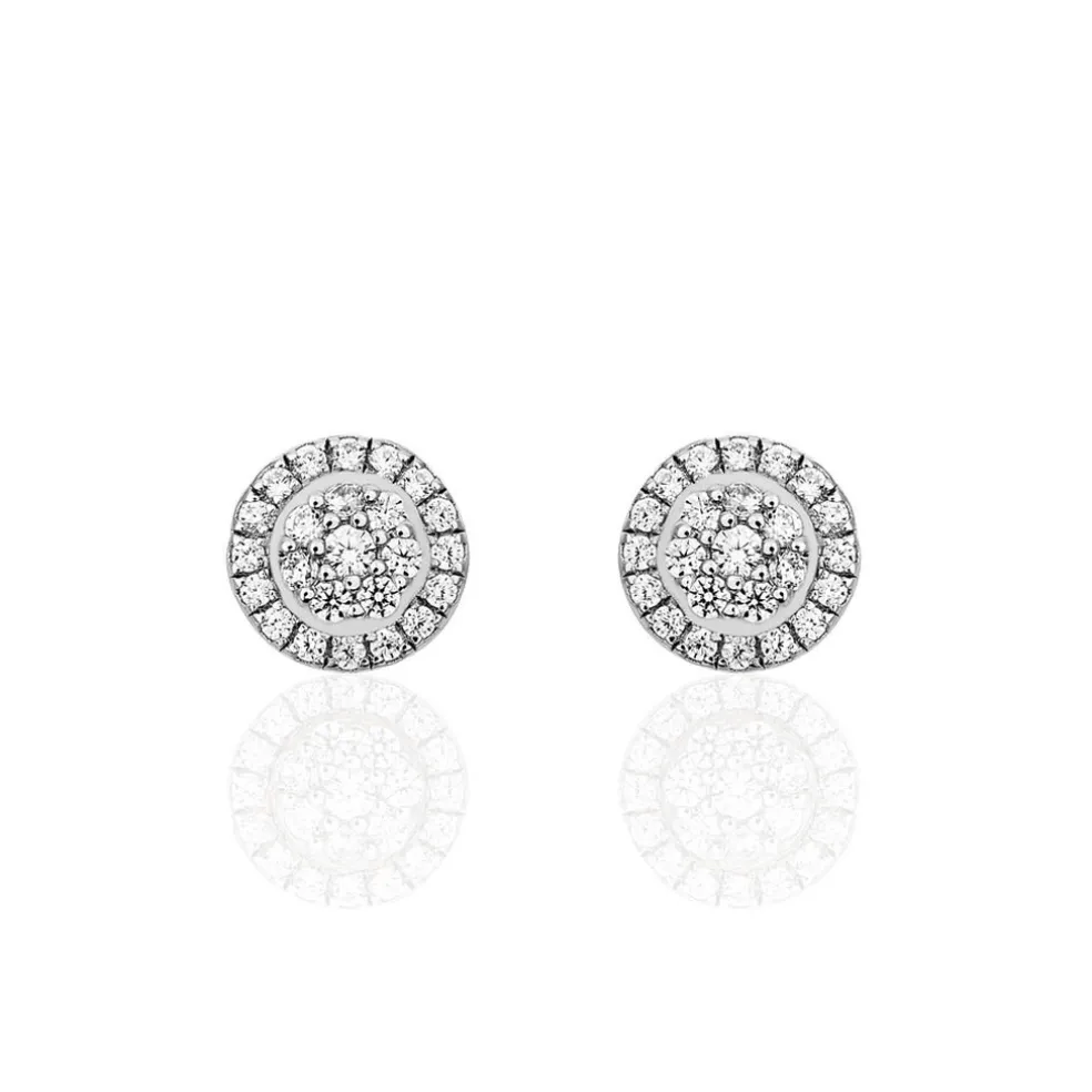 Boucles D'oreilles Puces Verane Argent Blanc Oxyde De Zirconium