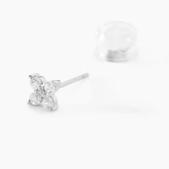 Boucles D'oreilles Puces Winter Flower Or Blanc Oxyde De Zirconium