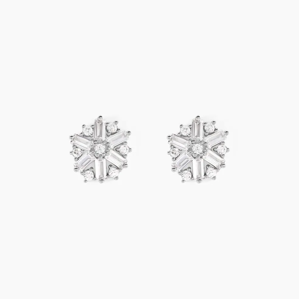 Boucles D'oreilles Puces Ysatis Argent Blanc Oxyde De Zirconium