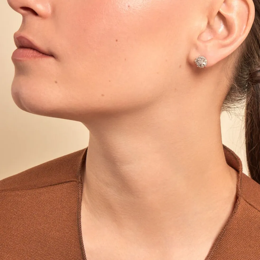 Boucles D'oreilles Puces Ysatis Argent Blanc Oxyde De Zirconium