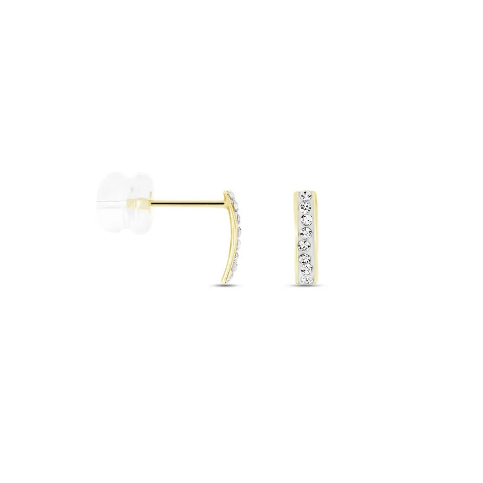 Boucles D'oreilles Puces Youssa Barrettes Or Jaune Strass