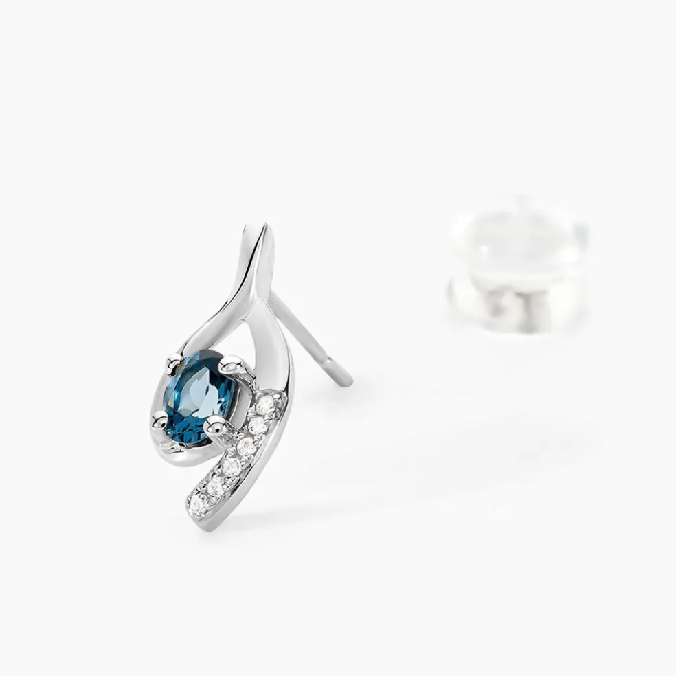 Boucles D'oreilles Sagesse Or Blanc Topaze Oxyde