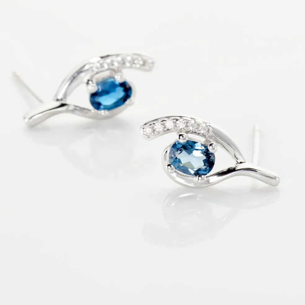 Boucles D'oreilles Sagesse Or Blanc Topaze Oxyde
