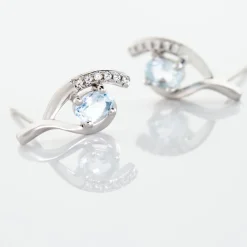 Boucles D'oreilles Sagesse Or Blanc Topaze Oxyde