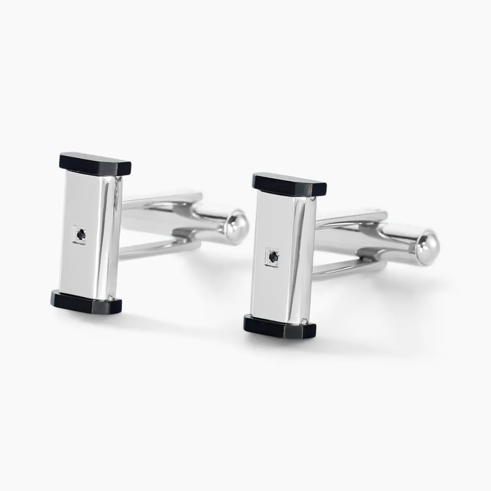 Boutons De Manchettes Dax Acier Bicolore Oxyde De Zirconium