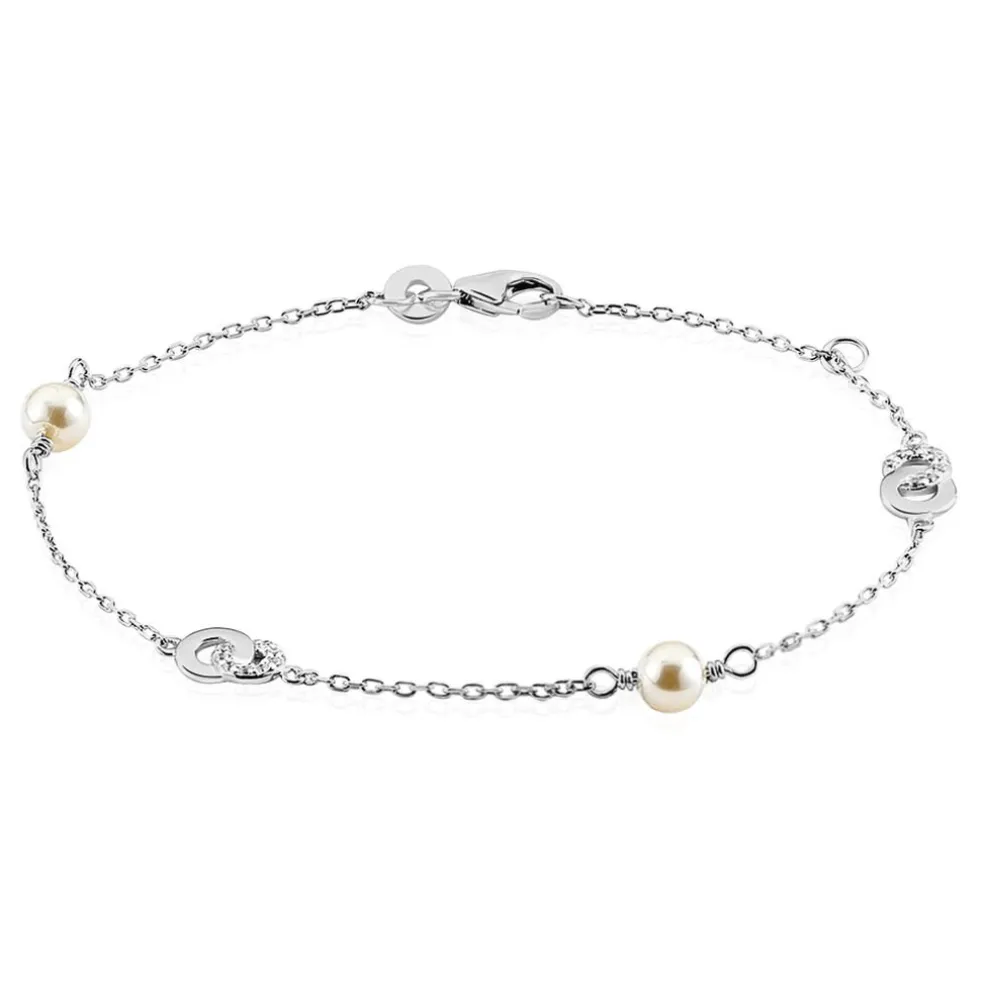 Bracelet Anilie Argent Blanc Perle D'imitation Et Oxyde De Zirconium