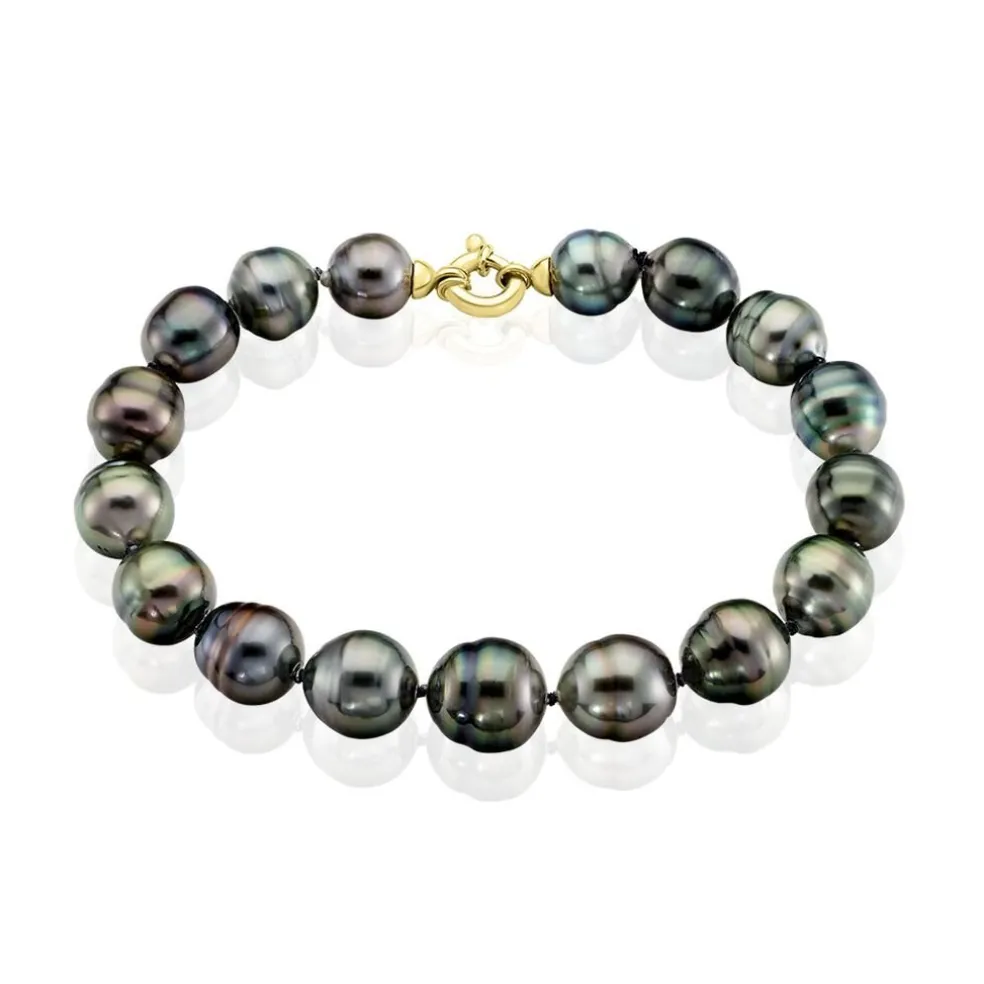 Bracelet Cerclee Or Jaune Perle De Culture De Tahiti