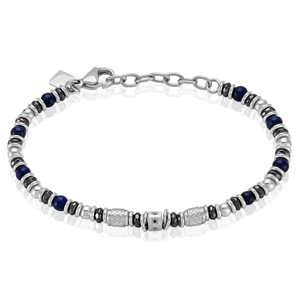 Bracelet Cliff Acier Gris Agate Hématite Oxyde De Zirconium