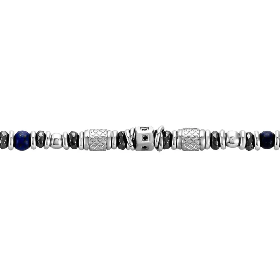 Bracelet Cliff Acier Gris Agate Hématite Oxyde De Zirconium