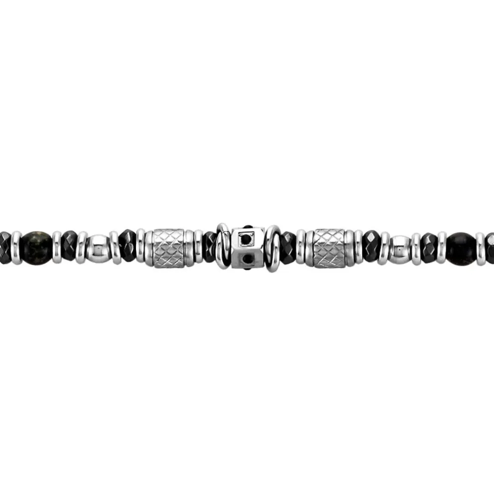 Bracelet Cliff Acier Gris Labradorite Hématite Oxyde De Zirconium