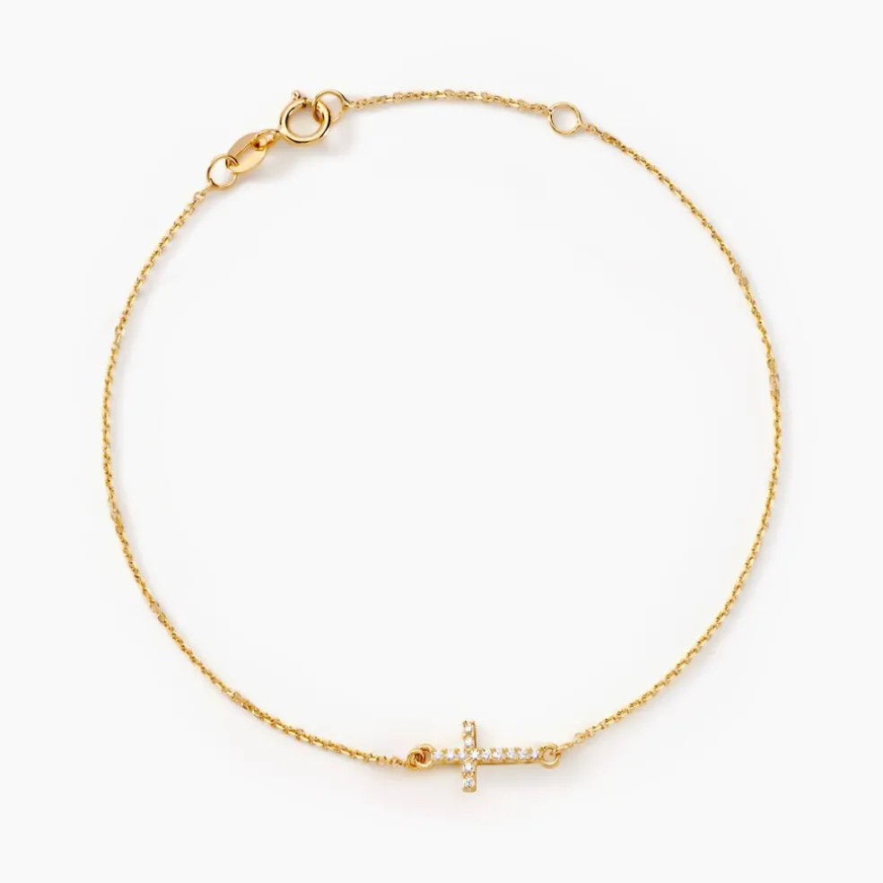 Bracelet Cobeia Croix Maille Forçat Or Jaune Oxyde De Zirconium