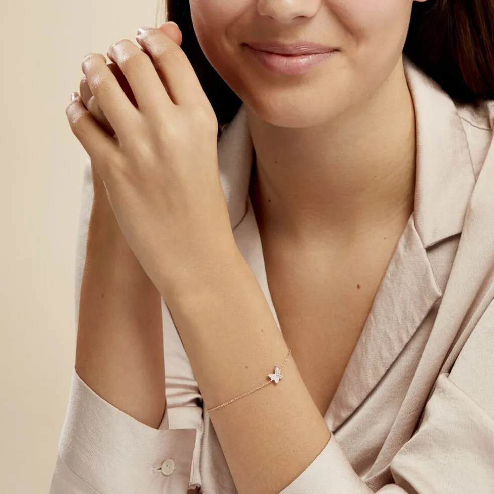 Bracelet Court Argent Rose Anne-lise Oxyde De Zirconium