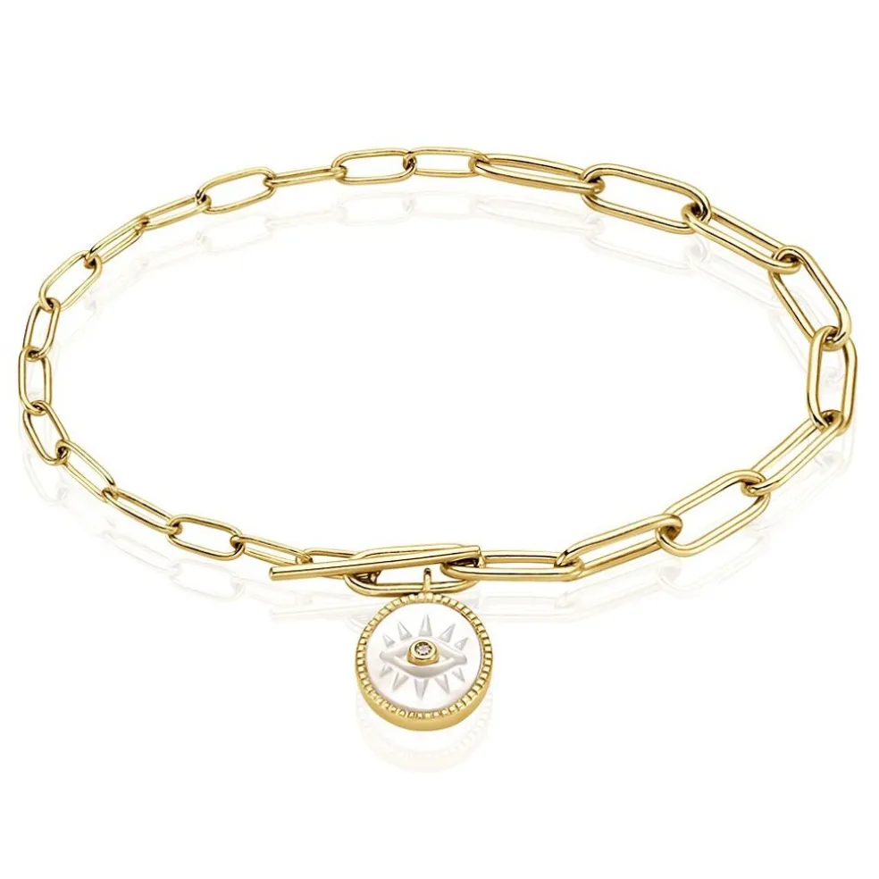 Bracelet Goddess Argent Doré Nacre Oxyde De Zirconium