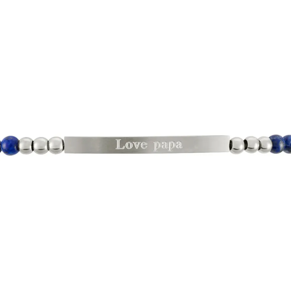 Bracelet Identité Acier Blanc Boules Sebastino Lapis Lazuli