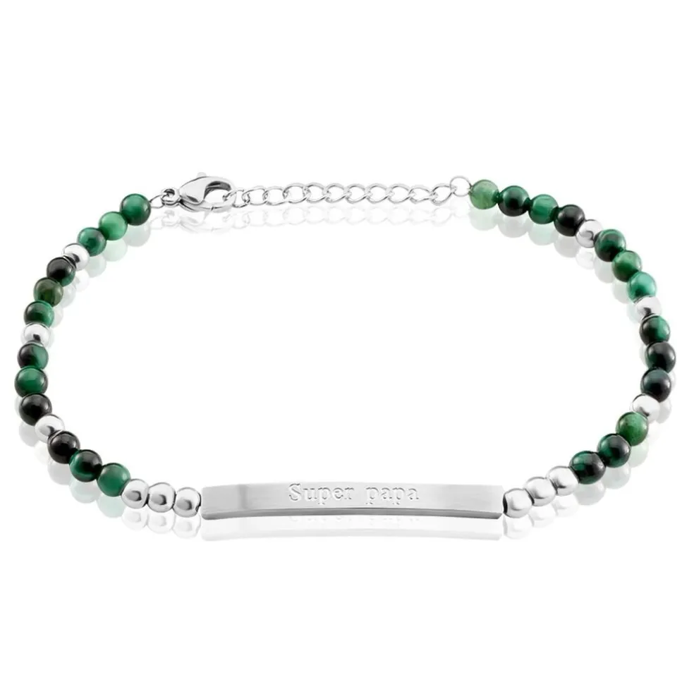 Bracelet Identité Acier Blanc Boules Sebastino Agate
