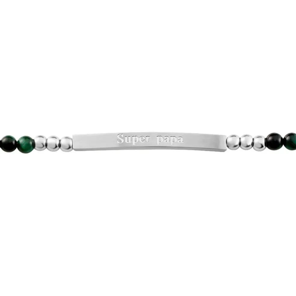 Bracelet Identité Acier Blanc Boules Sebastino Agate